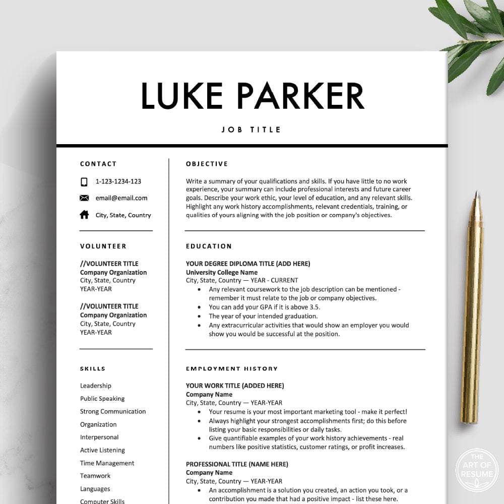 Clean professional resume template overview